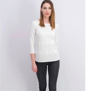 New Karen Scott Women's Square-Neck Lace-Stripe Top White